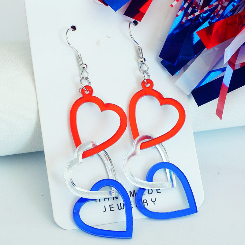 Wholesale 2 Pairs/pack American Independence Day Rotating Mirror Heart-shaped Five-pointed Star Acrylic Earrings ACC-ES-HY047