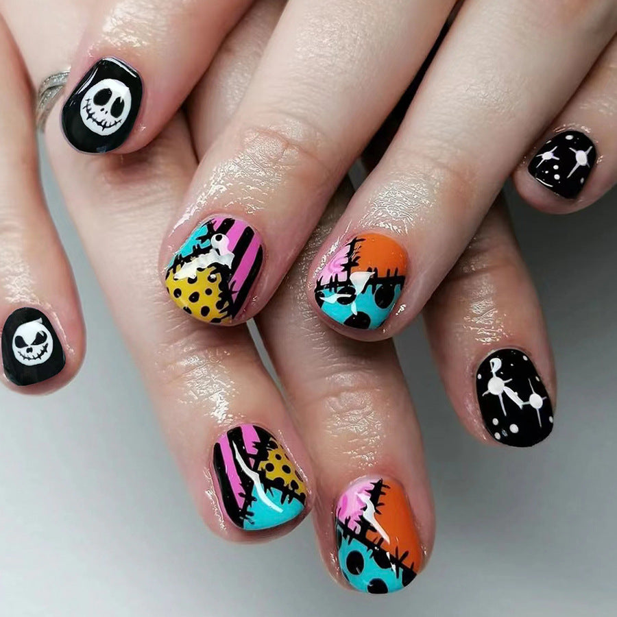 Wholesale 24 Pieces/box Halloween Horror Skull Press-on Nails Kits Nail Stickers ACC-NS-GuaiXL083