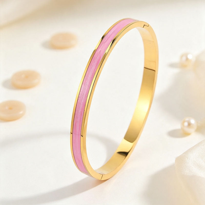 Wholesale Pink Enamel Drip Titanium Steel Bracelet Gold Tone Fashion Accessory Gift