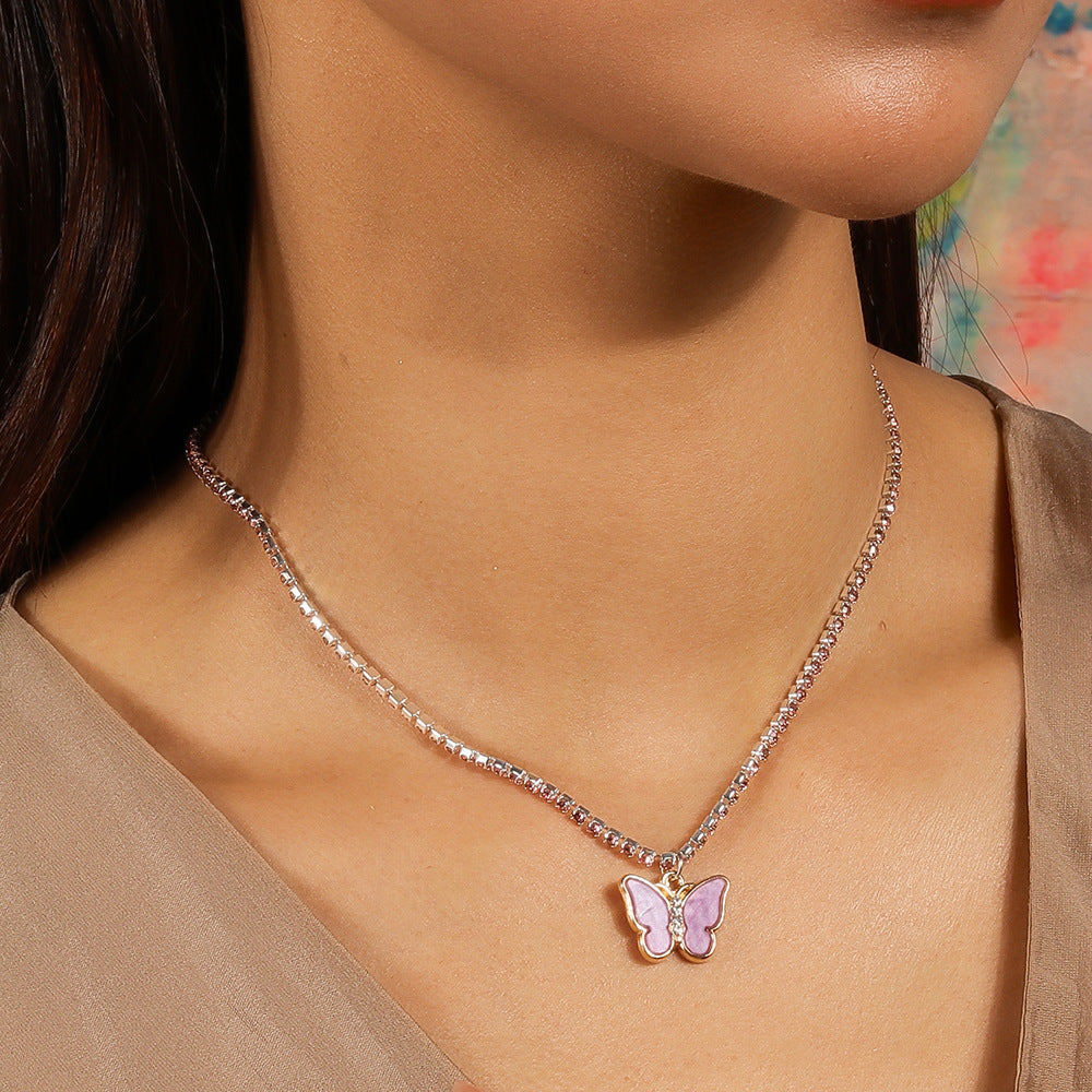 Wholesale  shiny rhinestone chain animal clavicle chain  creative simple butterfly necklace