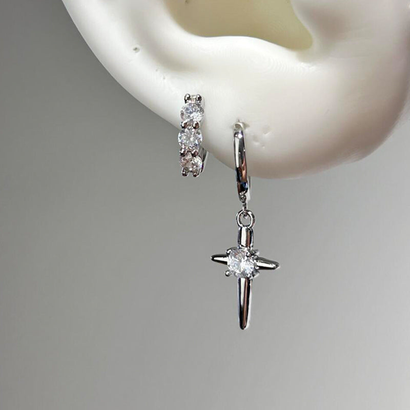 Wholesale Sparkling Pink Zircon Cross Star Earrings