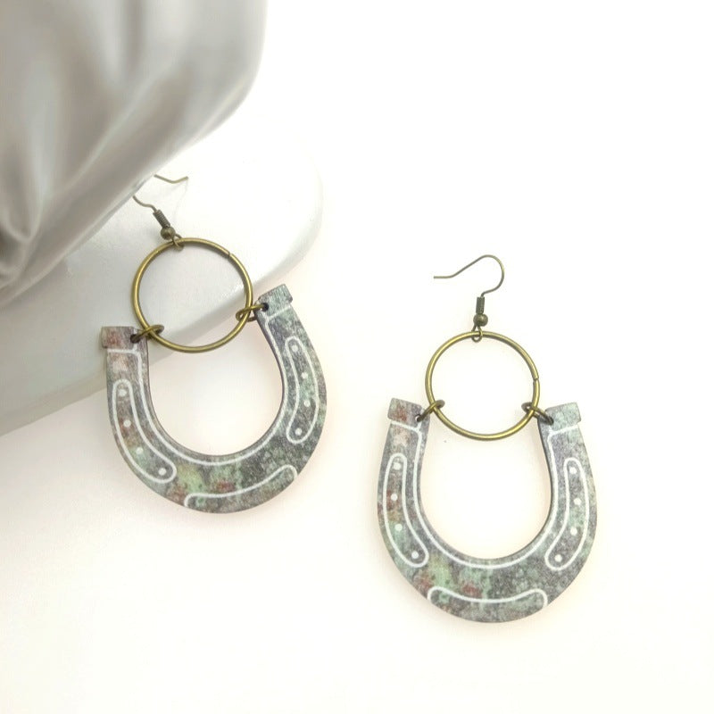 Wholesale Western Style Denim Wood Vintage Earrings ACC-ES-Yinx006