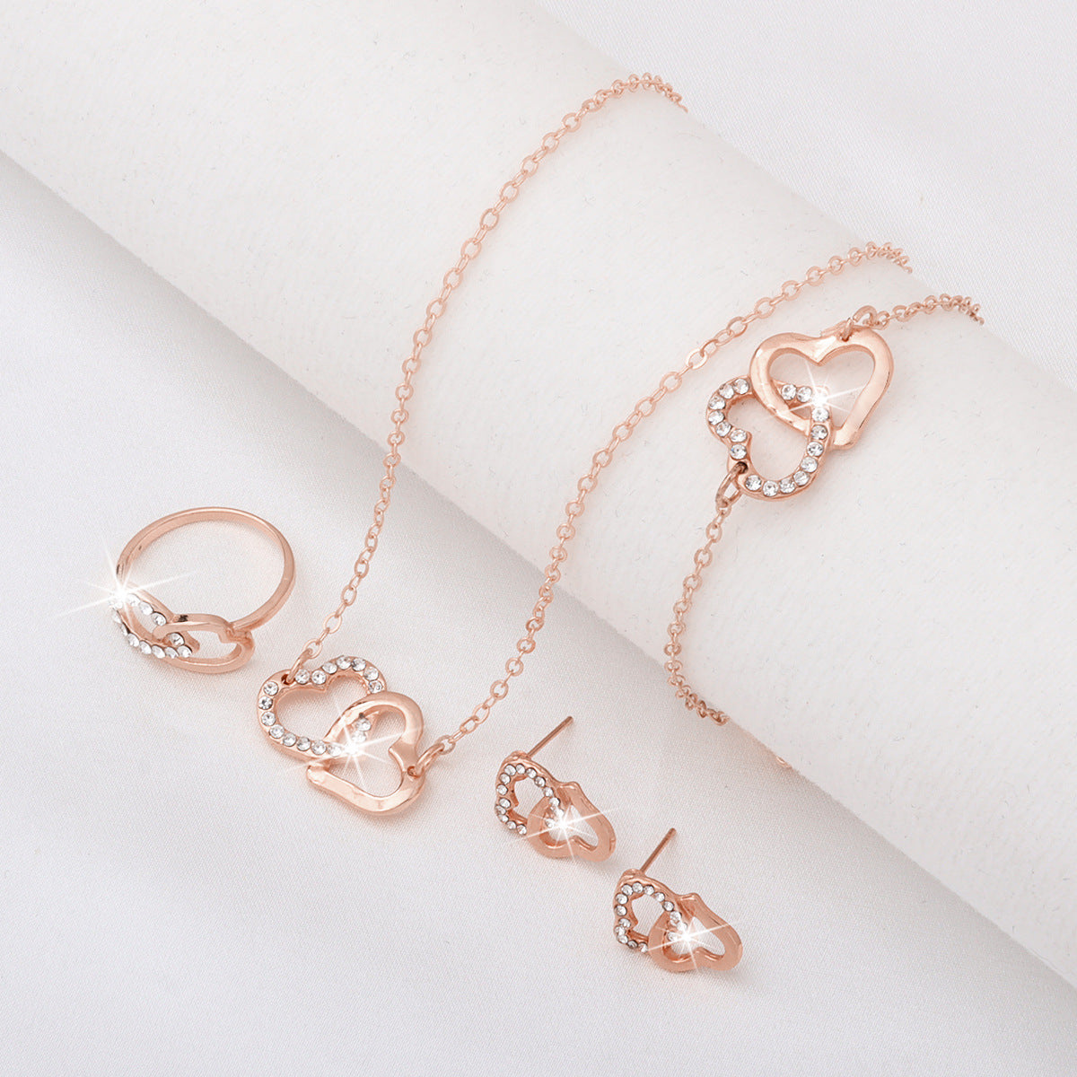Wholesale Jewelry set  double heart necklace bracelet earrings bracelet pendant four-piece  accessories