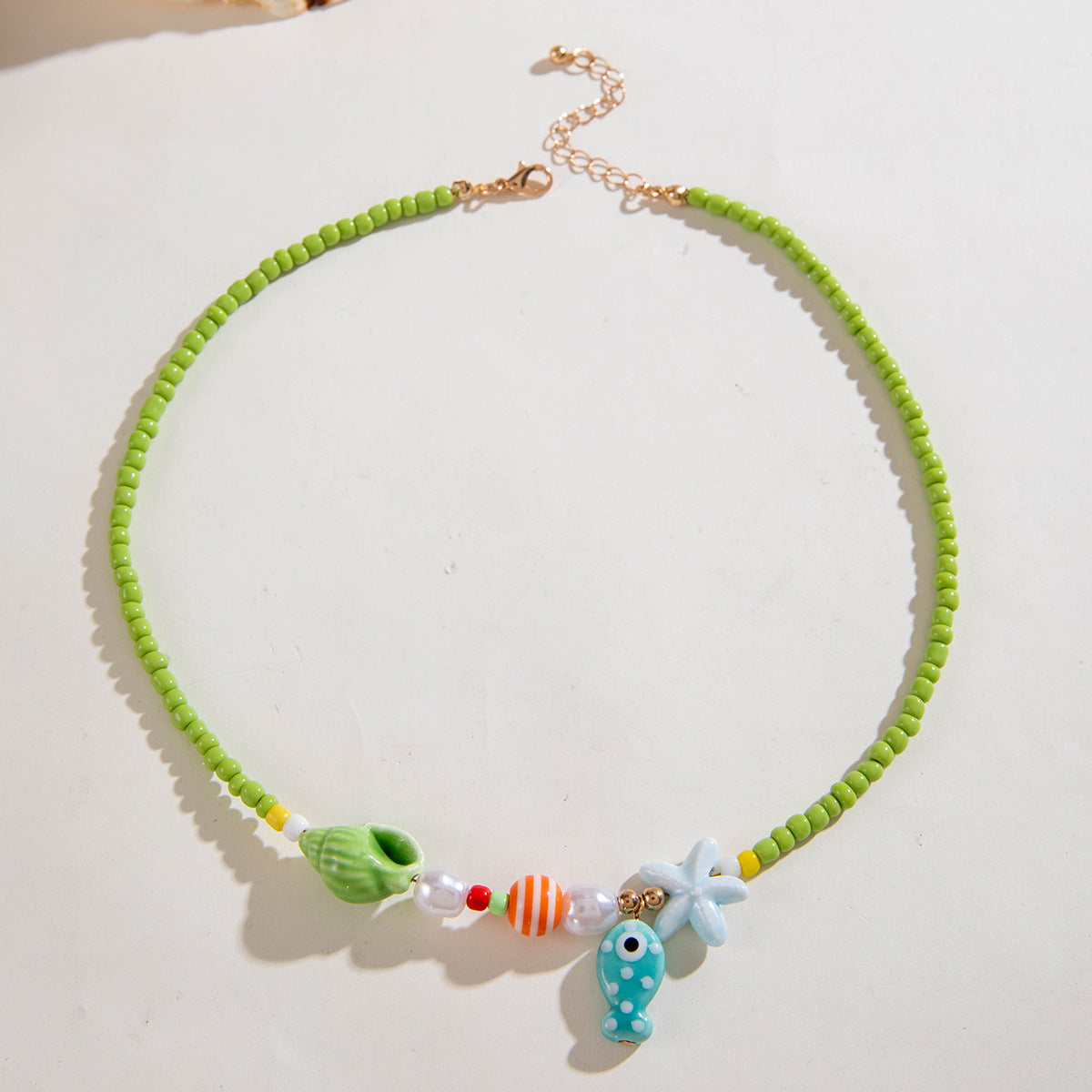 Wholesale  Starfish Shell Necklace Ocean Style Beach  Rice Bead Bead Necklace