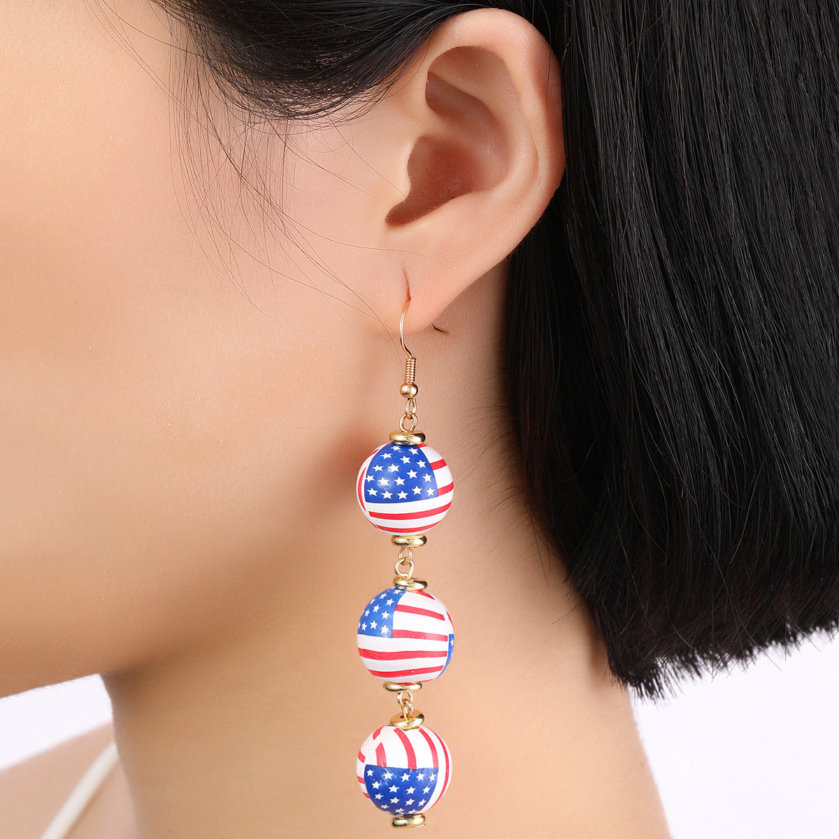 Wholesale US National Day Independence Day US Flag Printing Round Wooden Earrings