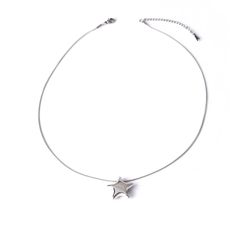 Wholesale Titanium Steel Gloss Five-pointed Star Clavicle Chain  Necklace