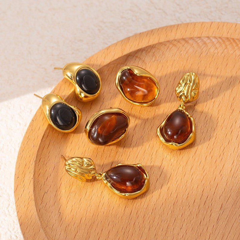 Wholesale Stainless Steel Amber Retro Earrings - Chic Fashion Accessory for Party or Boutique Resale