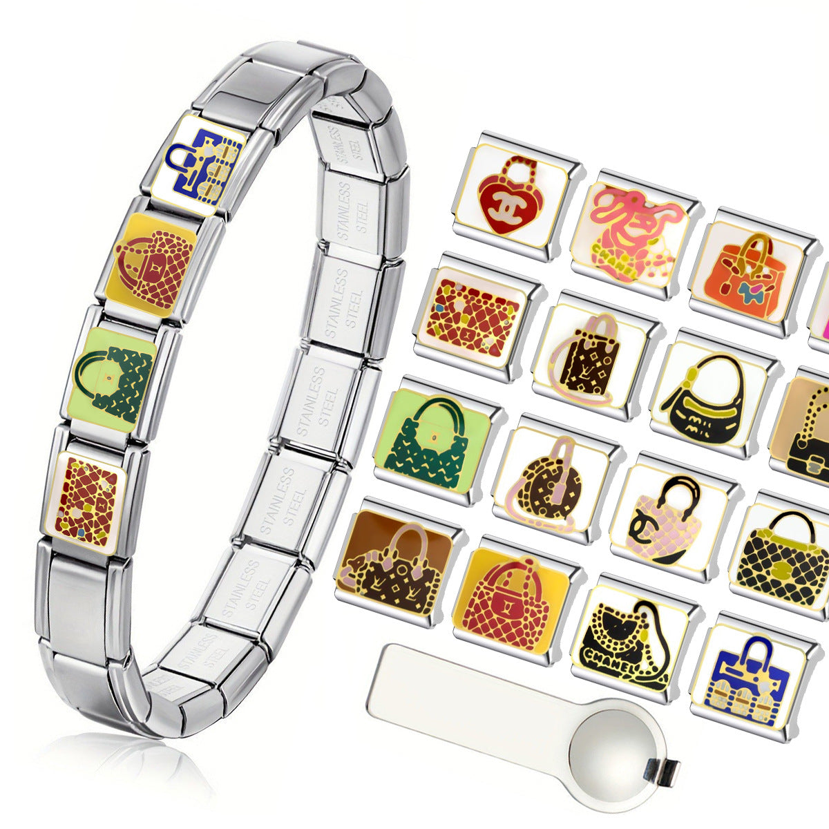 Wholesale Cartoon Stainless Steel DIY Handbag Module Bracelet Charm - Fashion Accessory and Gift for Everyday Wear