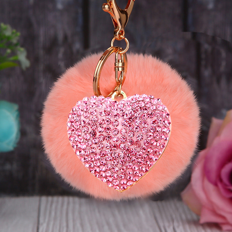 Wholesale Diamond Heart Wool Ball Car Keychain ACC-KC-RuiYuan005