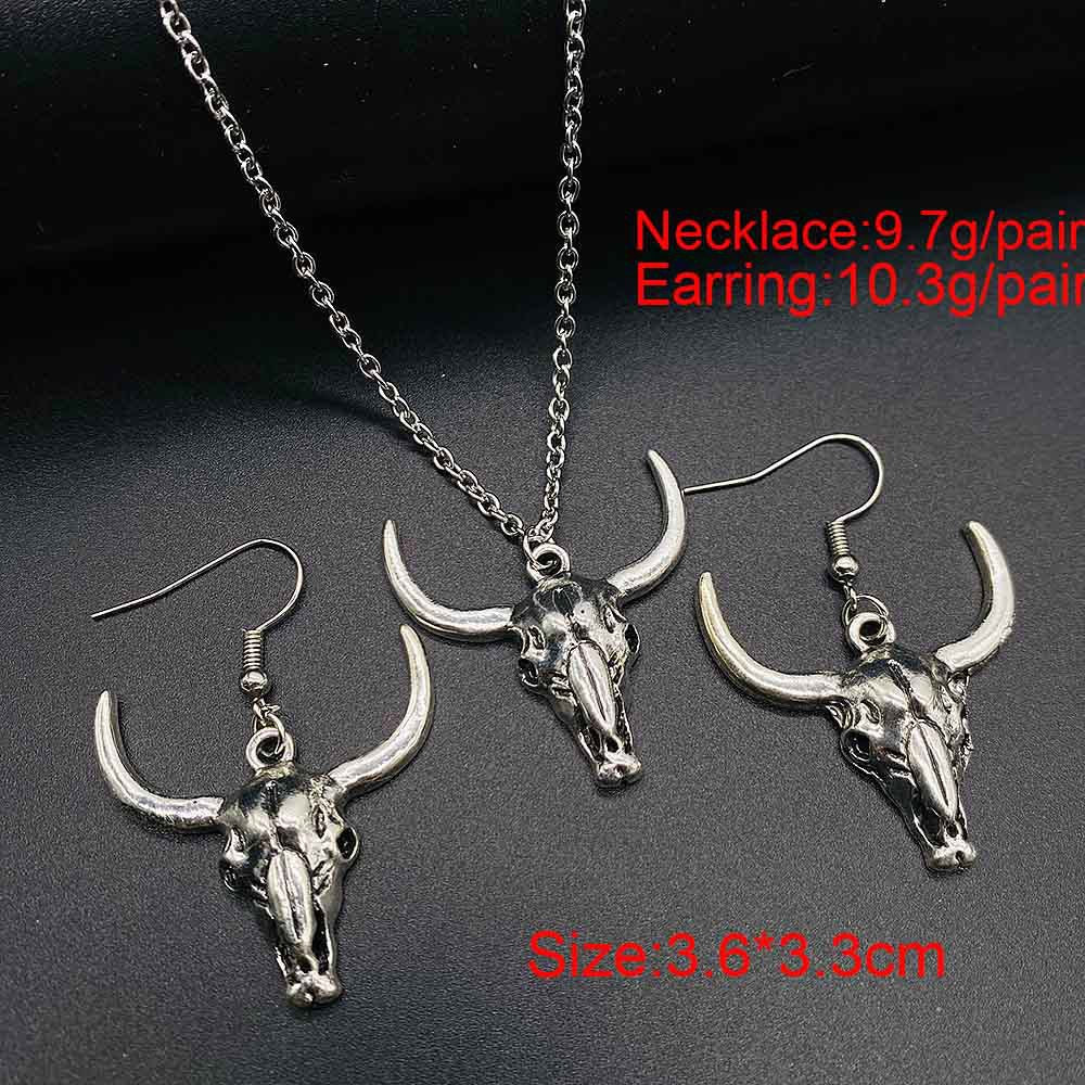 Wholesale Trendy Western Turquoise Cactus Cattle Head Earrings &  Necklace Set Jewelry Accessory