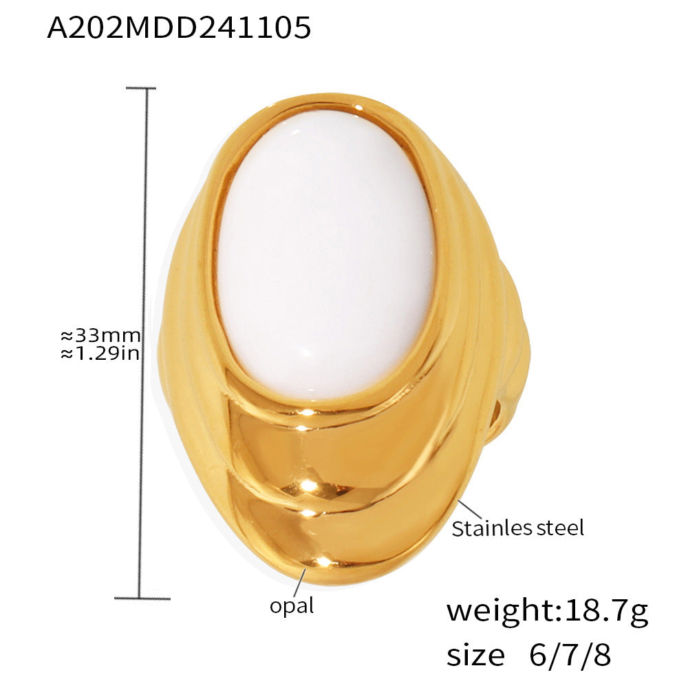 Wholesale Natural Opal Water Ripple Stainless Steel Earrings Ring