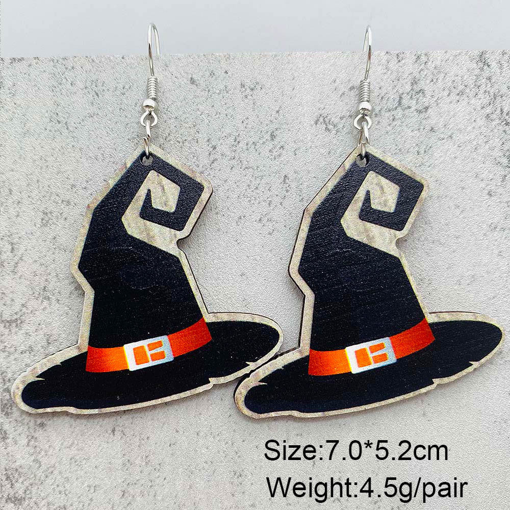 Wholesale  Halloween jewelry cartoon bat ghost pumpkin wood earrings