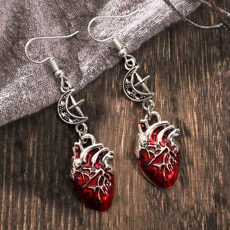 Wholesale  Gothic Beating Heart Crescent Cross Earrings