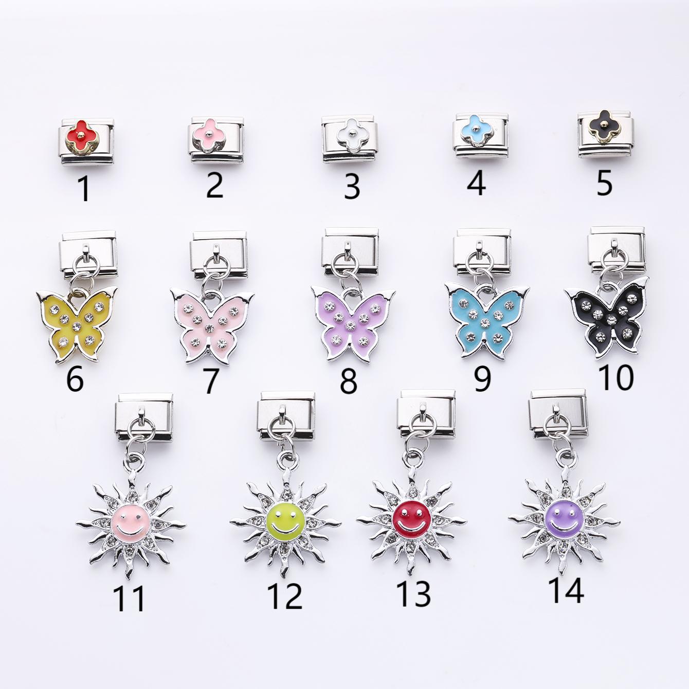 Wholesale 10pcs Italian Charm Bracelet 9mm DIY Splicing Oil Drop Butterfly Sunflower Stainless Steel Composable Bracelet