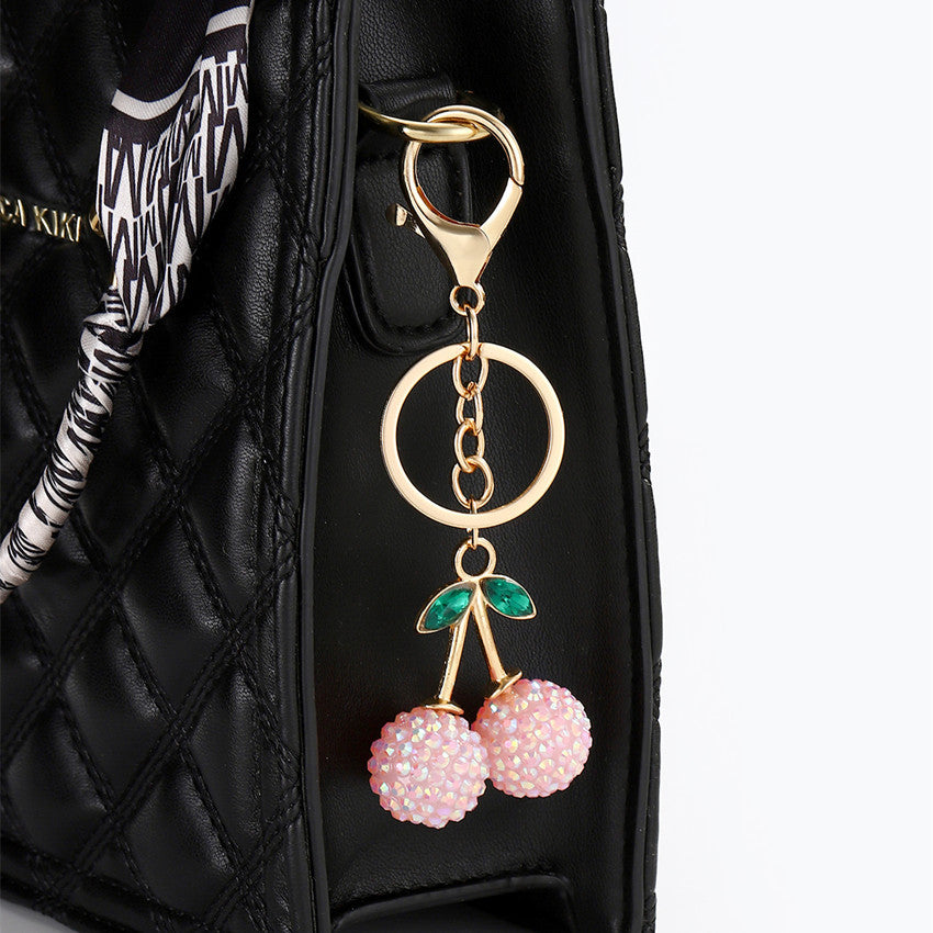 Wholesale Cute Simulation Fruit Alloy Rhinestone Cherry Keychain ACC-KC-RongRui032