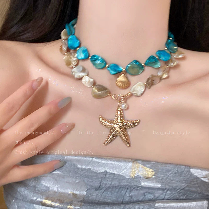 Wholesale Blue Shell Jewelry Set For Women Trendy Seaside Vacation Beach Fashion Accessory Boutique Resale