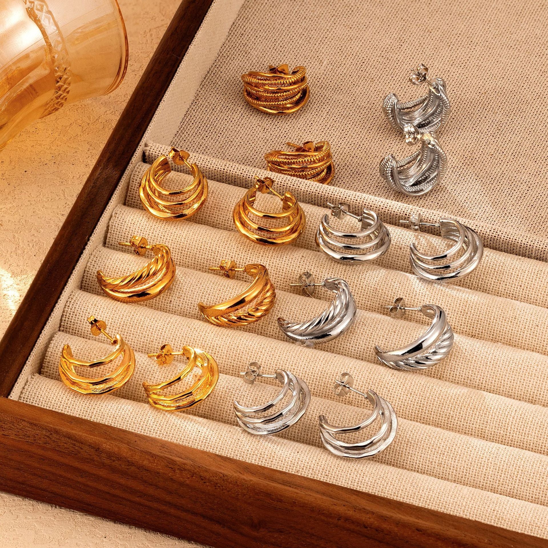 Wholesale Multi-Layered Titanium Steel Earrings European Retro Gold Electroplated for Women Boutique Resale