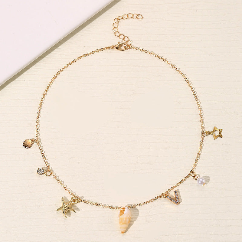 Wholesale 26 Letter Pearl Shell Necklace Beach Ocean Bohemian Style