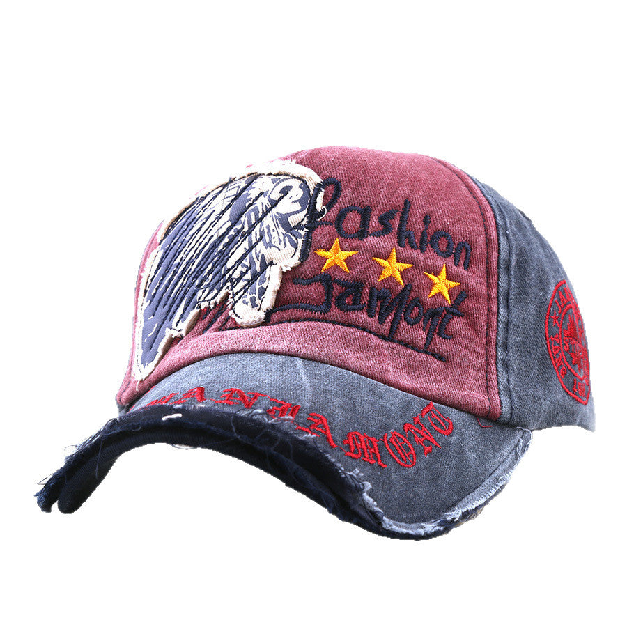 Wholesale Men' s Casual Vintage Baseball Cap,  Distressed Solid Black Gray with Letter Embroidery,  Outdoor Sun Hat