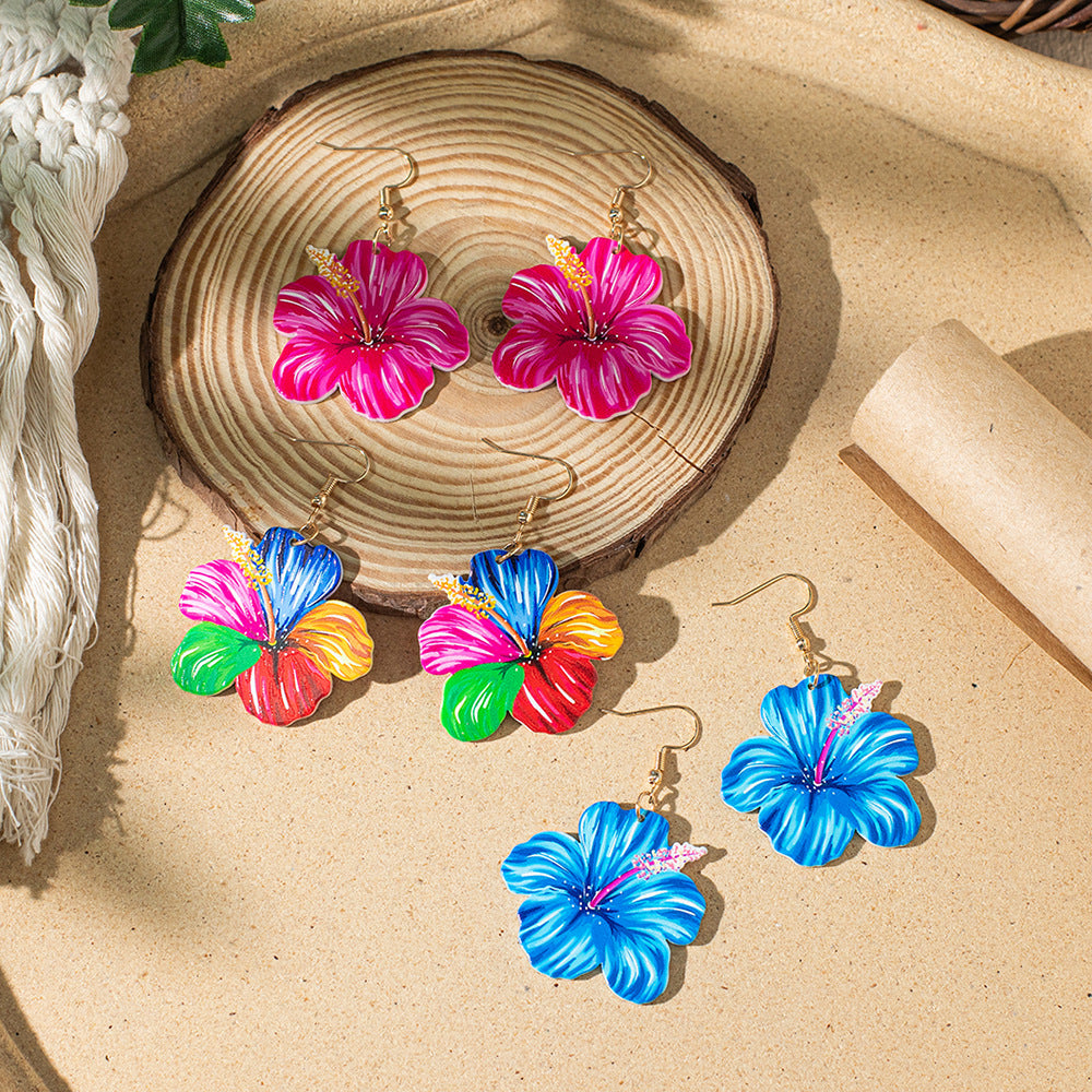 Wholesale Painted Holiday Style Flower Earrings Acrylic Earrings ACC-ES-XLH003