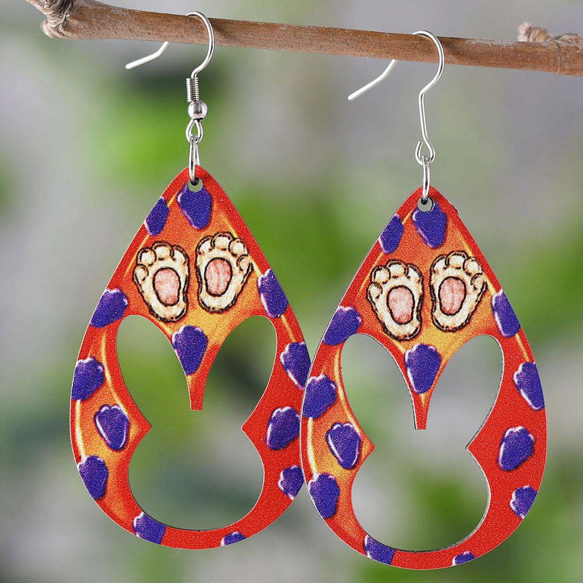 Wholesale Easter Egg Basket Hollow Water Drop Wooden Double Sided Earrings