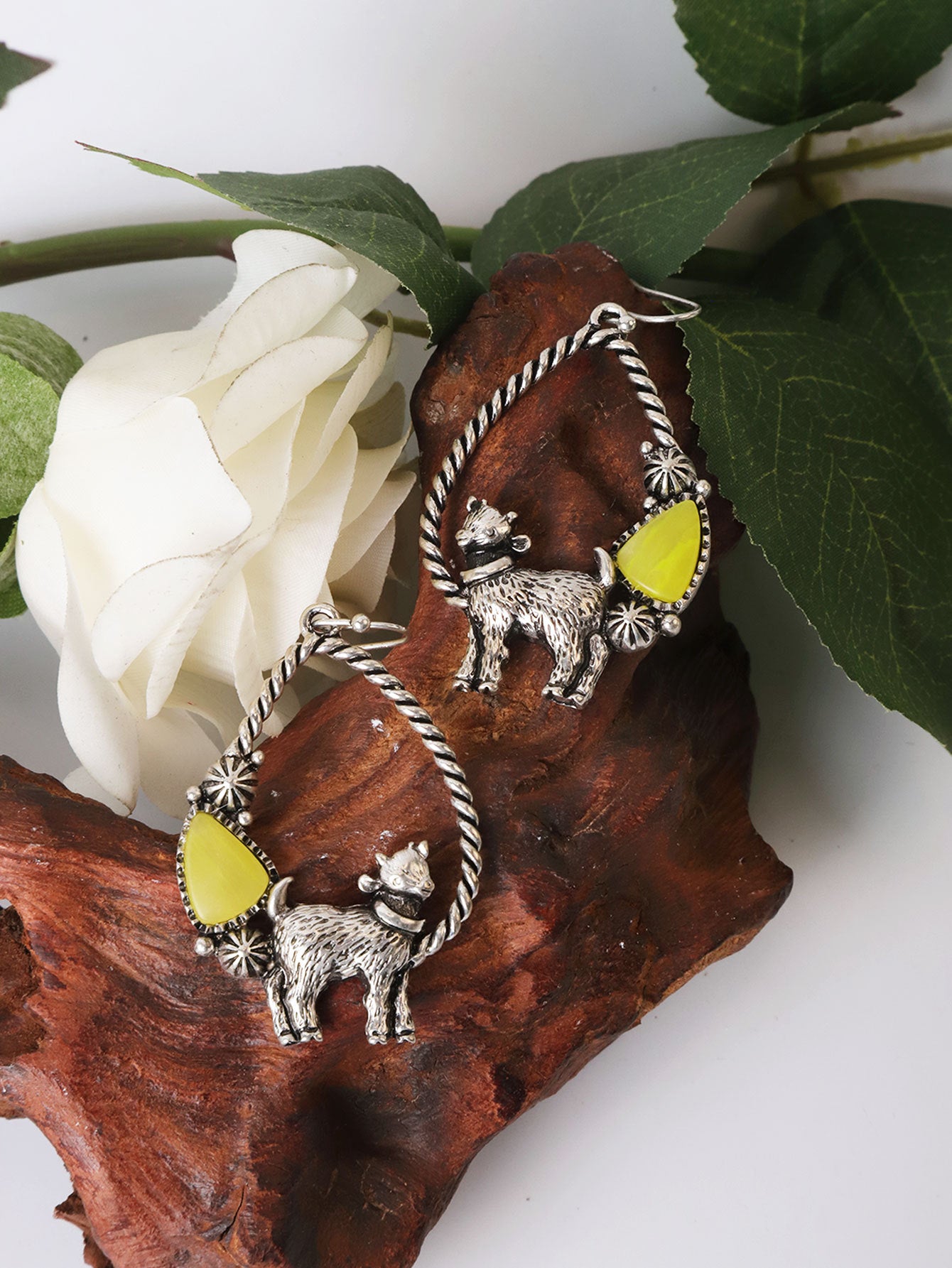 Wholesale Exaggerated Animal Retro Multi-color Turquoise Ancient Silver Earrings ACC-ES-Xilu005