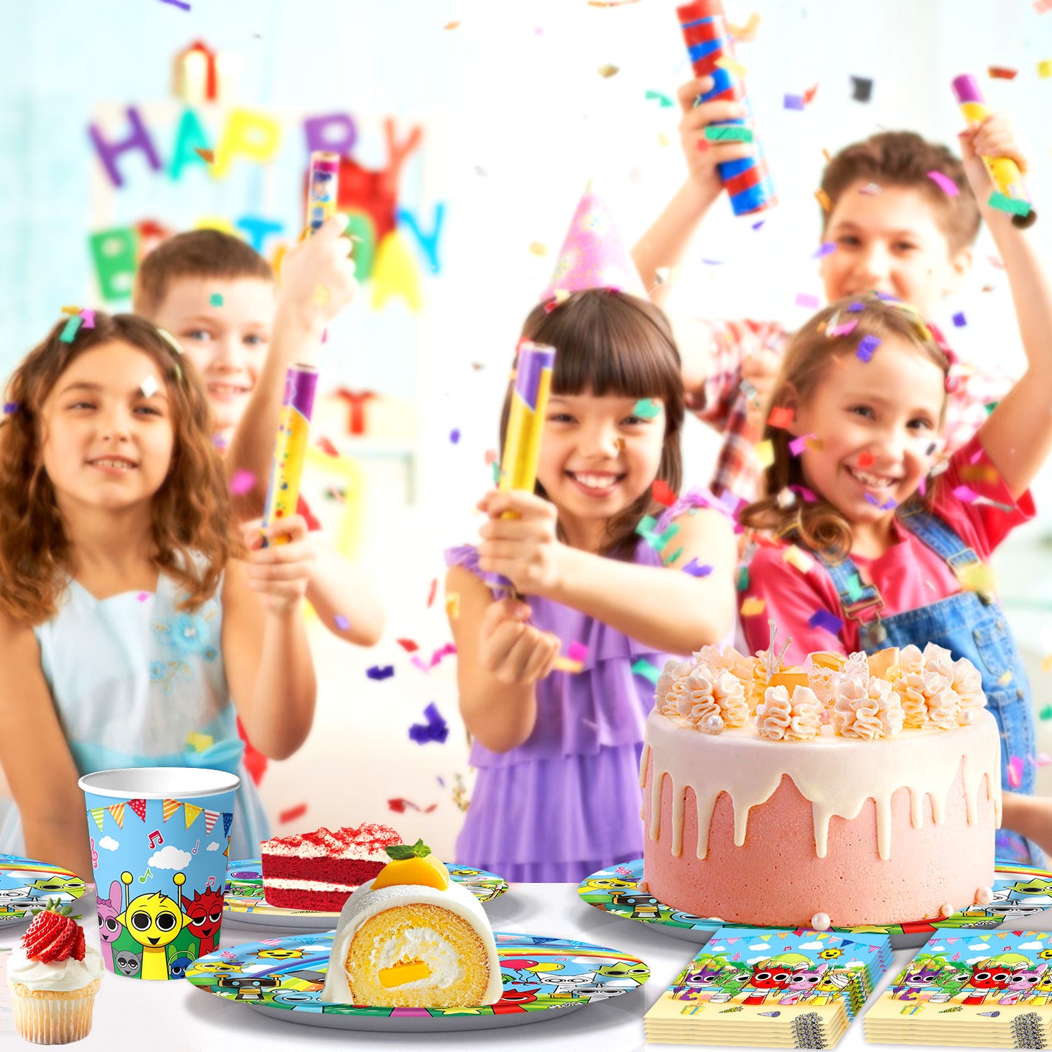 Wholesale Rhythm Box theme birthday party tableware supplies banner pull flag tablecloth cake decoration supplies