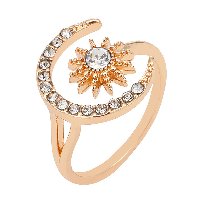 Wholesale micro-inlaid full diamond sun and moon glow light luxury opening ring
