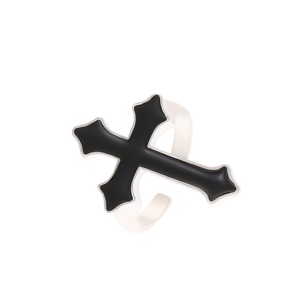 Wholesale Vintage Black Large Cross Open Ring