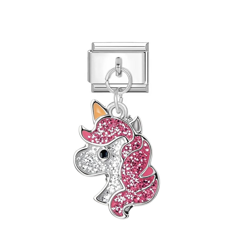 Wholesale Italian Charm Bracelet 9mm DIY Cute Pony Pendant  Creative Stainless Steel Composable Bracelet