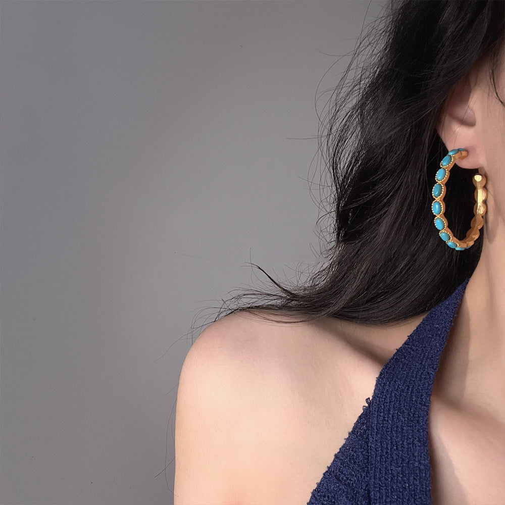 Wholesale Elegant  Sophisticated Four-Leaf Clover Turquoise Stud Earrings
