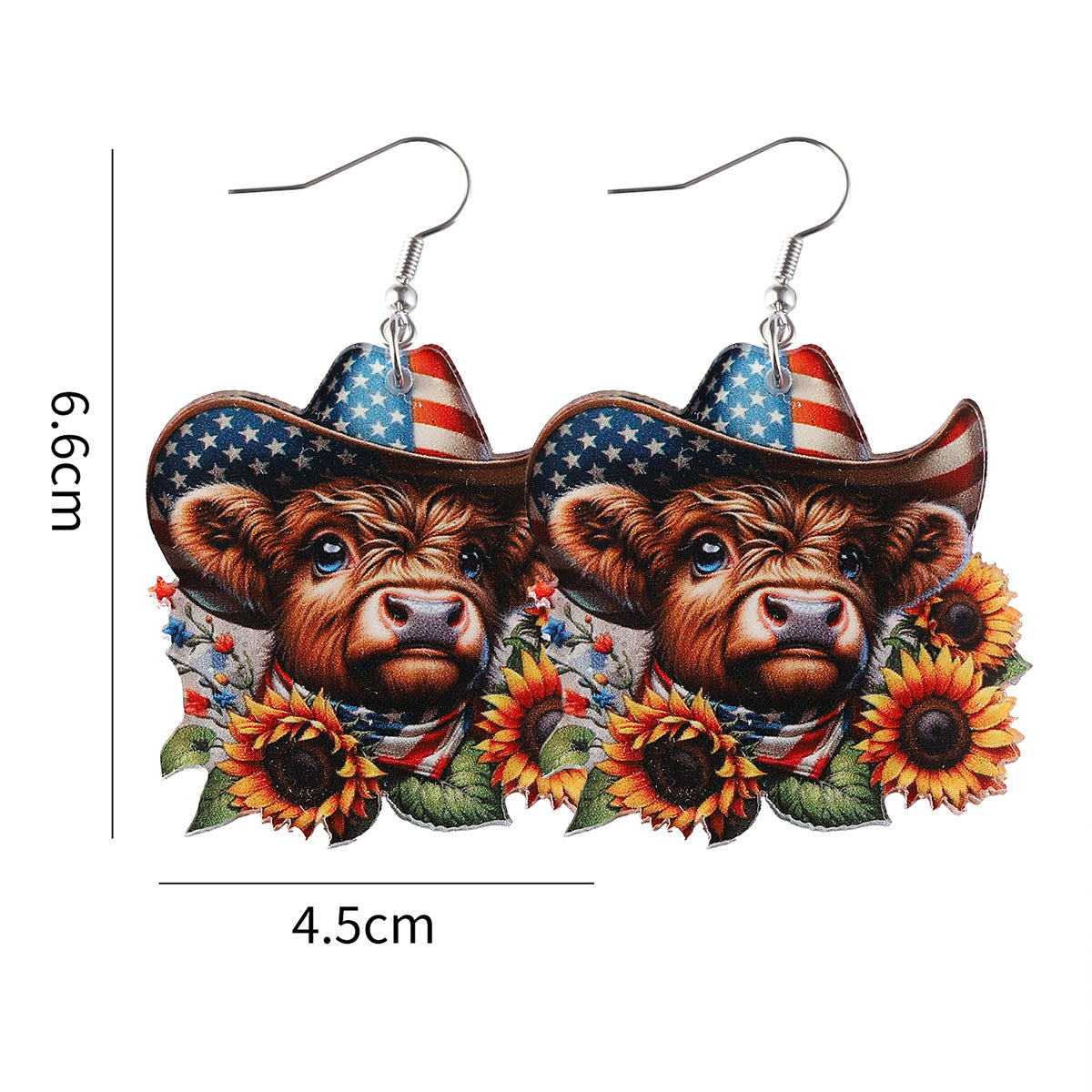 Wholesale Independence Day Western Style Red, White and Blue Star Sunflower Bull Head Earrings