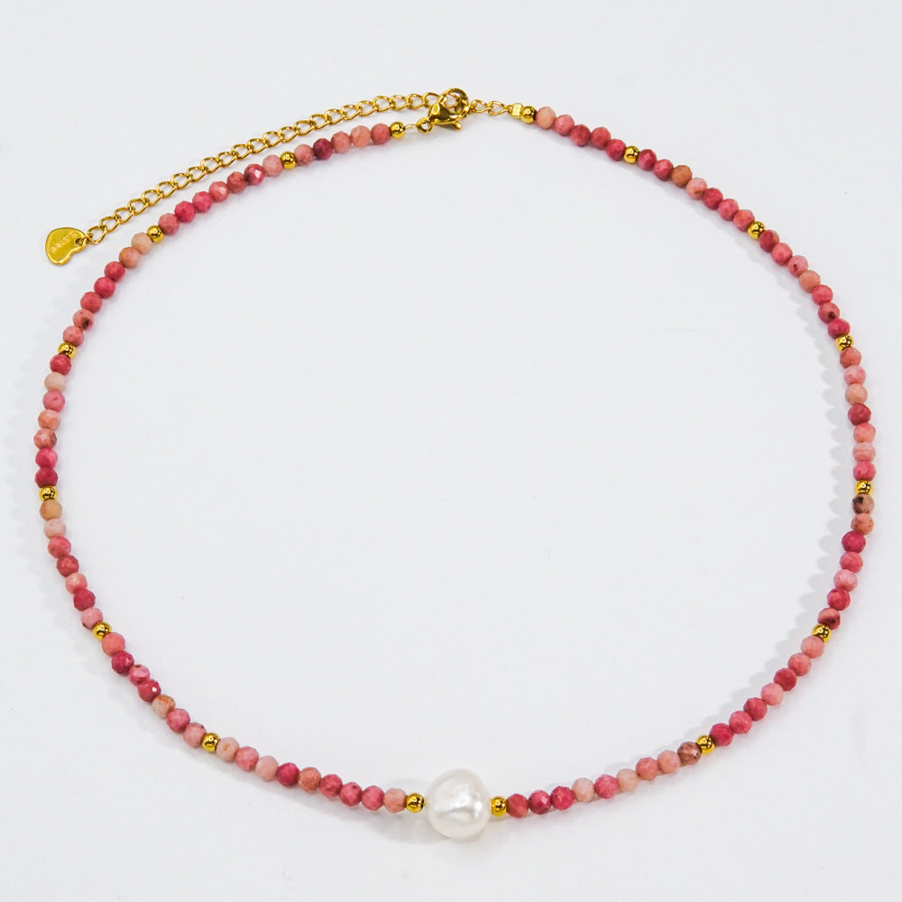 Wholesale red stone natural pearl necklace