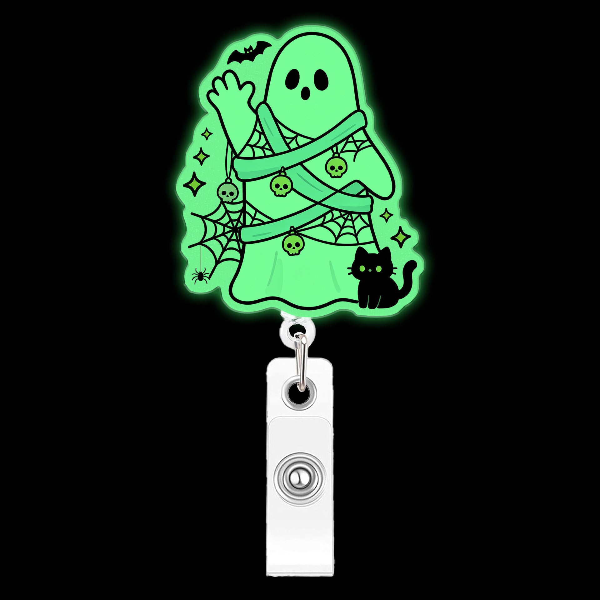 Wholesale Acrylic Glow In The Dark  Ghost Retractable Badge Reel For Boutique Resale