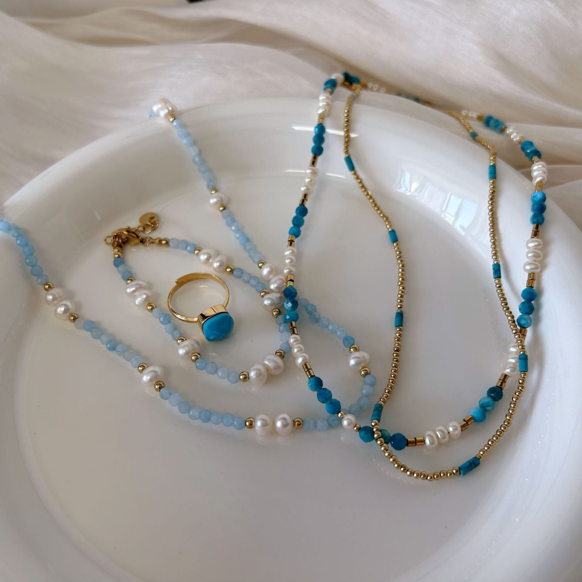 Wholesale  pearl crystal elements Bohemian stainless steel natural stone steel beads necklace