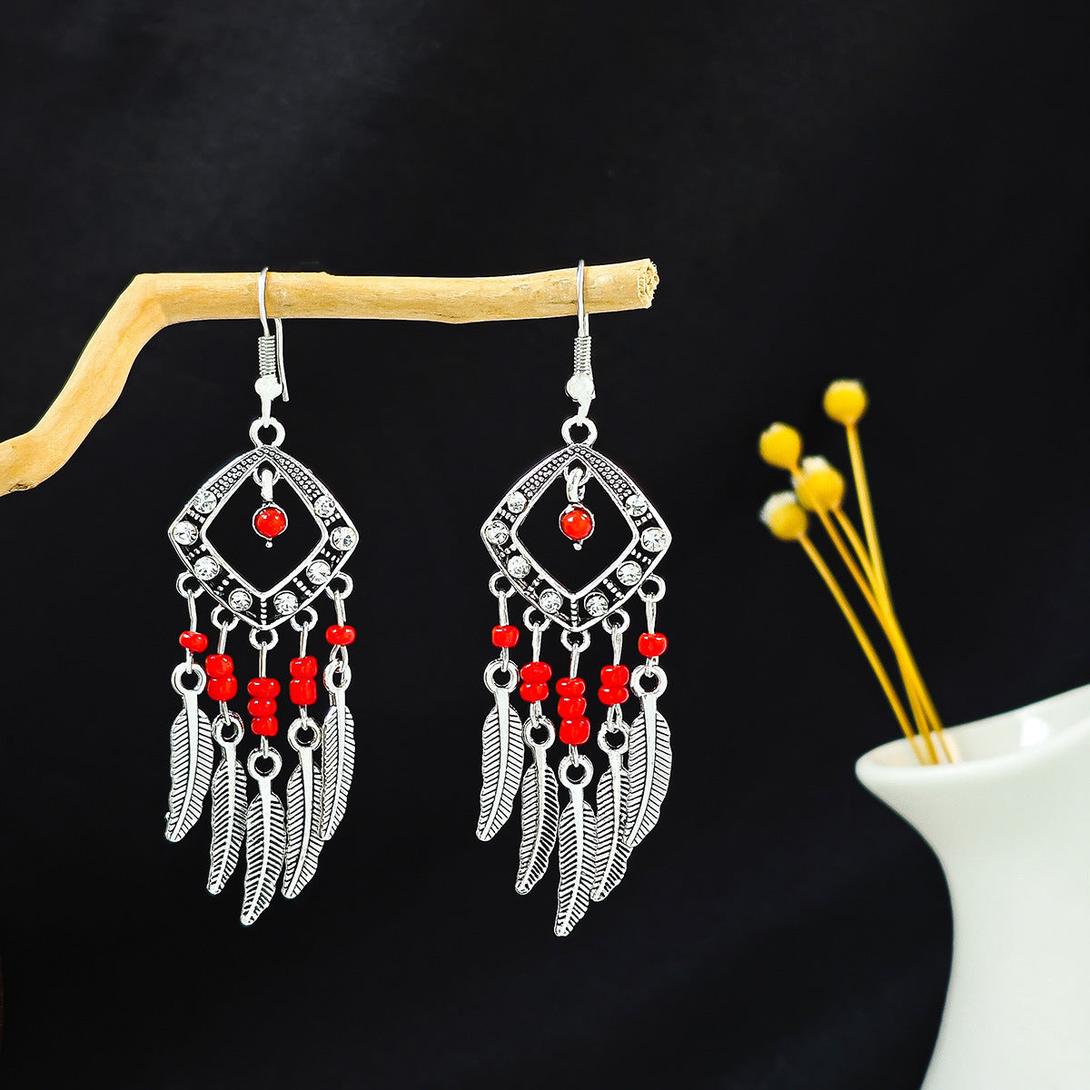 Wholesale Alloy Drop Earrings,  Red Tassel Bohemian Style,  Boutique Resale Jewelry Accessory