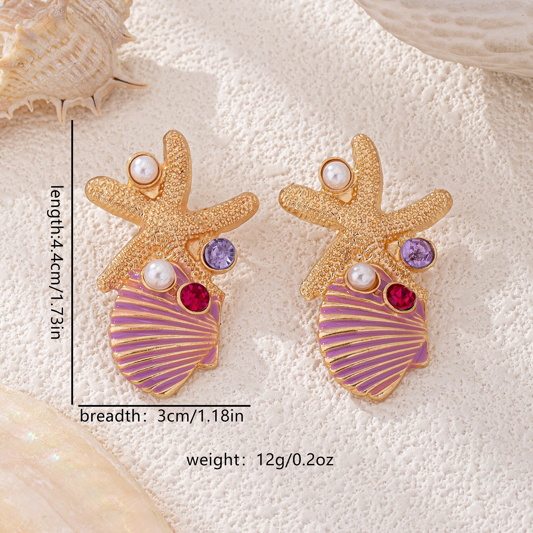 Wholesale Vacation Style Pink Shell Starfish Pearl Rhinestone Earrings For Women Trendy Jewelry Accessory