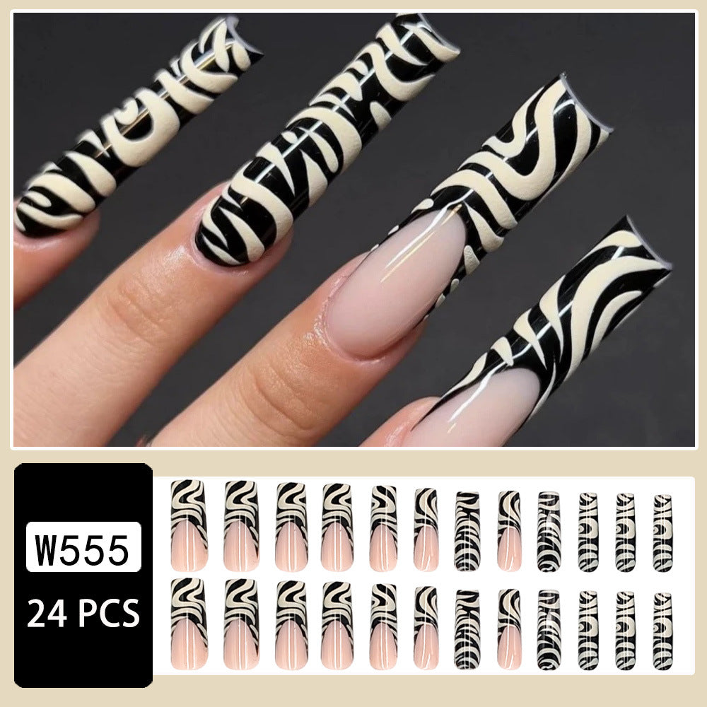 Wholesale 24 Pieces/box Line Leopard Print Manicure Press-on Nails Kits Nail Stickers ACC-NS-NaiEr004