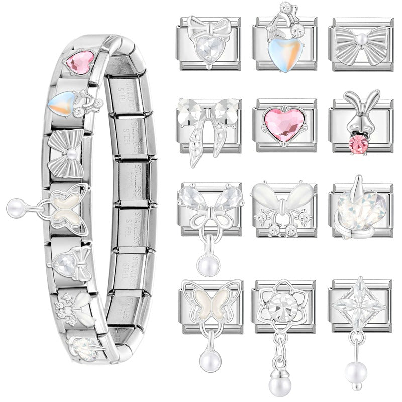 Wholesale Italian Charm Bracelet 9mm DIY Splicing Removable Butterfly Love Stainless Steel Composable Bracelet