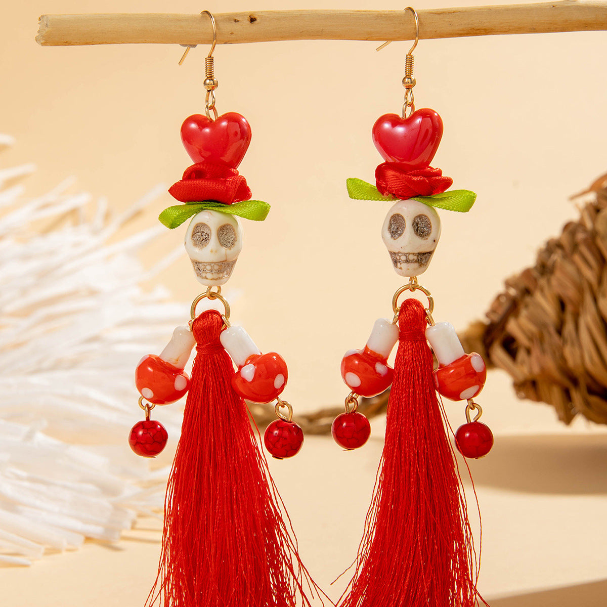 Wholesale Skull Colorful Mesh  Beaded Earrings