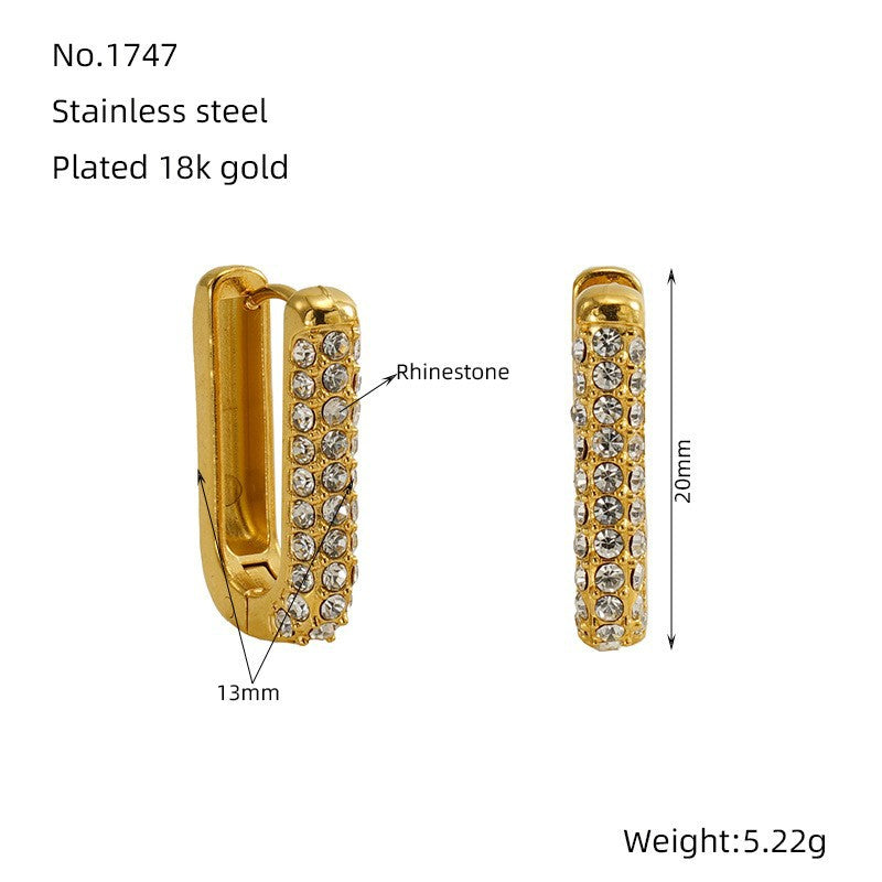 Wholesale Stainless steel  diamond earrings geometric U-shaped retro ear buckle