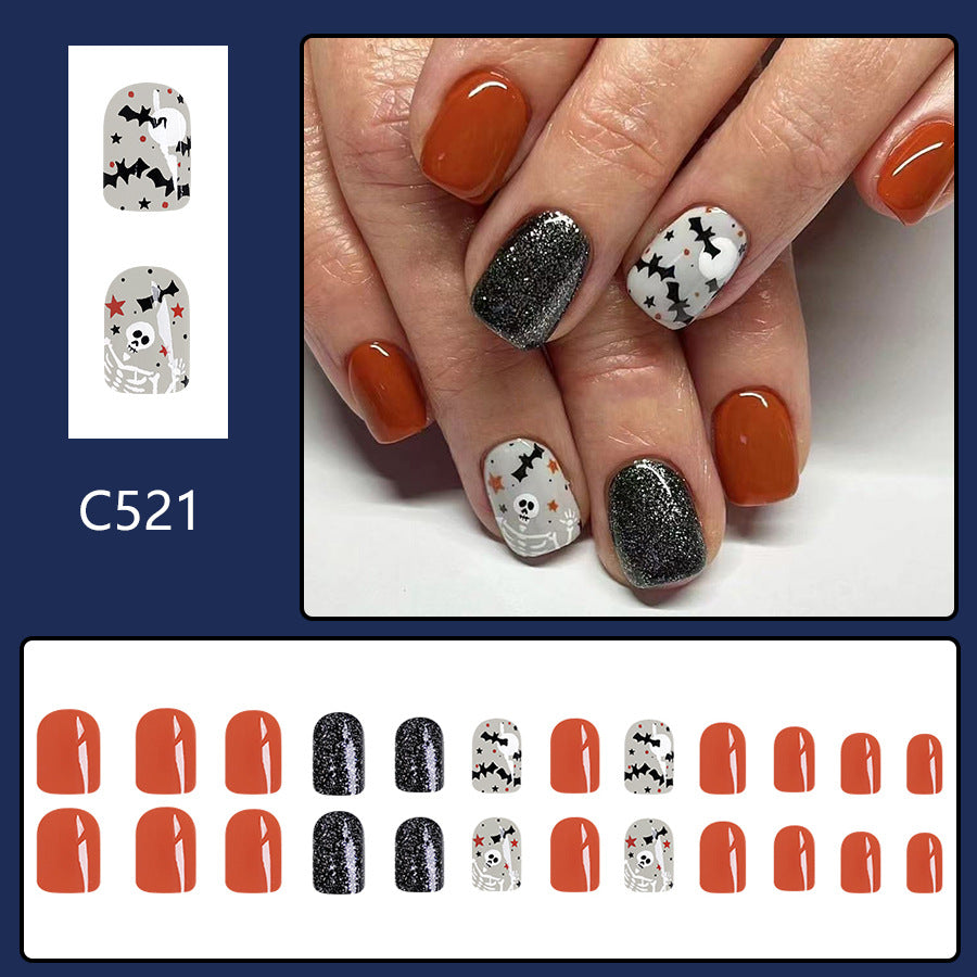 Wholesale 24 Pieces/box Halloween Bat Skull Press-on Nails Kits Nail Stickers ACC-NS-GuaiXL090