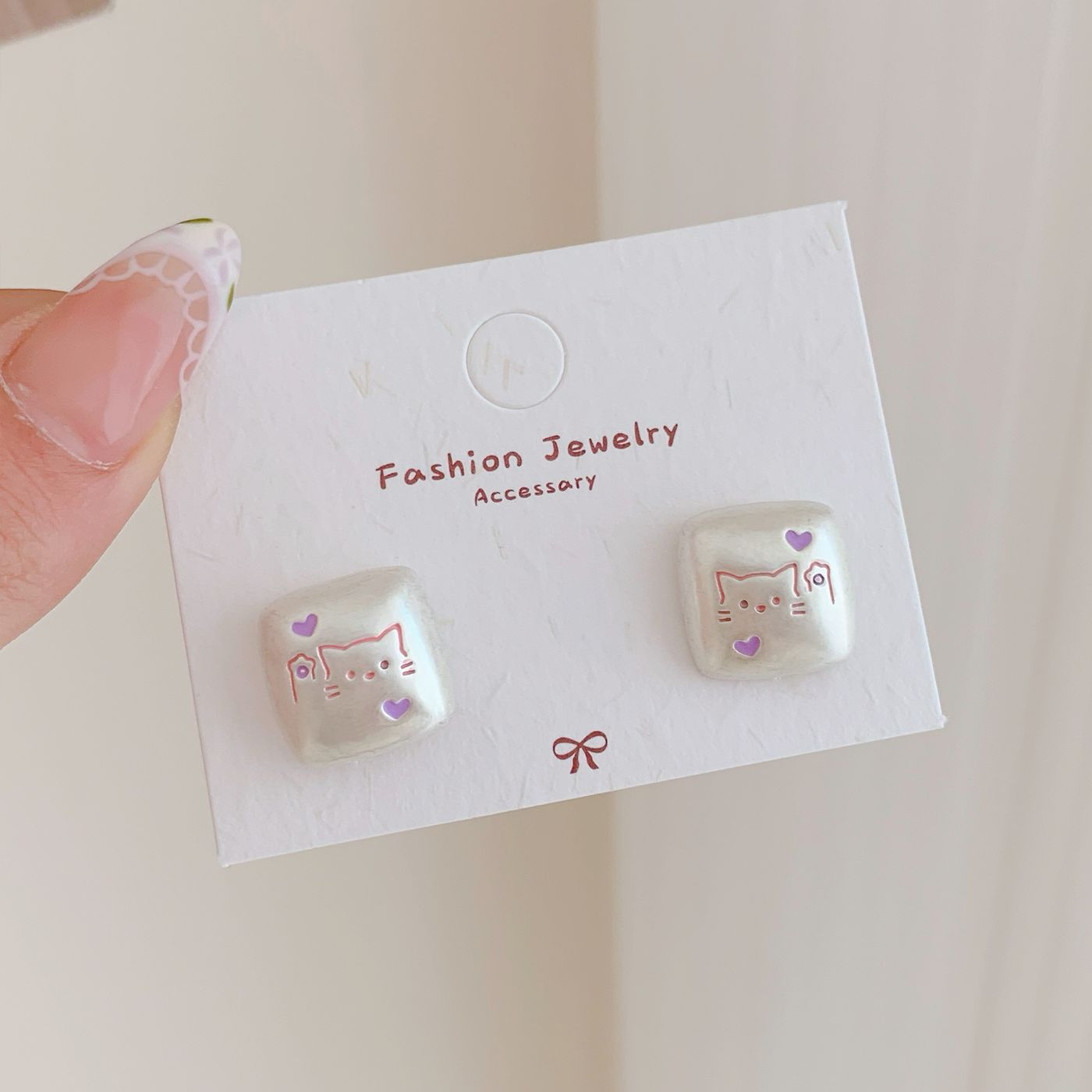 Wholesale Square Graffiti Cat Earrings  Asian Silver Cute Five-pointed Star Butterfly Earrings