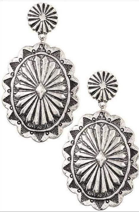 Wholesale Ancient Silver Geometric Celtic Oval Earrings,  Retro Western Bolo Design,  Women' s Fashion Jewelry Accessory,  Party Gift