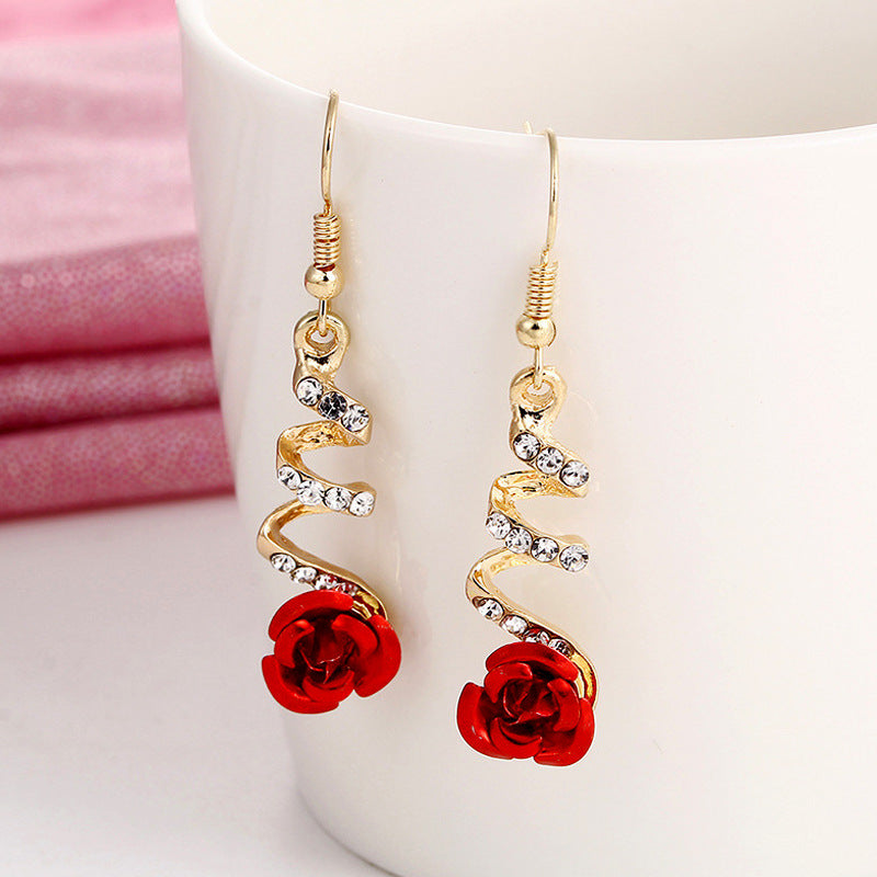 Wholesale  Long Floral Earrings Red Flower Waterdrop Tassel Earrings