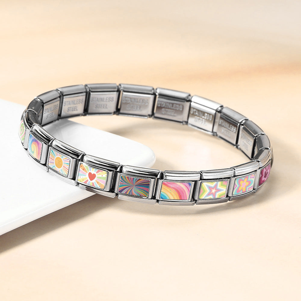 Wholesale Colorful Patterned Modular Bracelet Stainless Steel DIY Jewelry Accessory for Everyday Wear or Gift