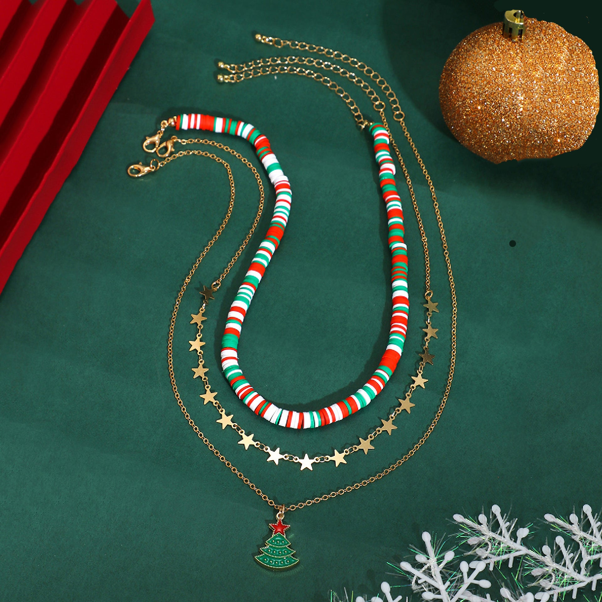 Wholesale Christmas dripping five-pointed star  Clay Bead Necklaces