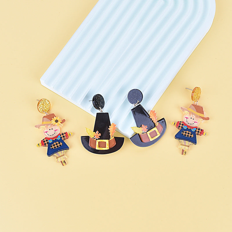 Wholesale Thanksgiving Earrings Scarecrow Autumn Maple Leaf Hat Pumpkin  Earrings