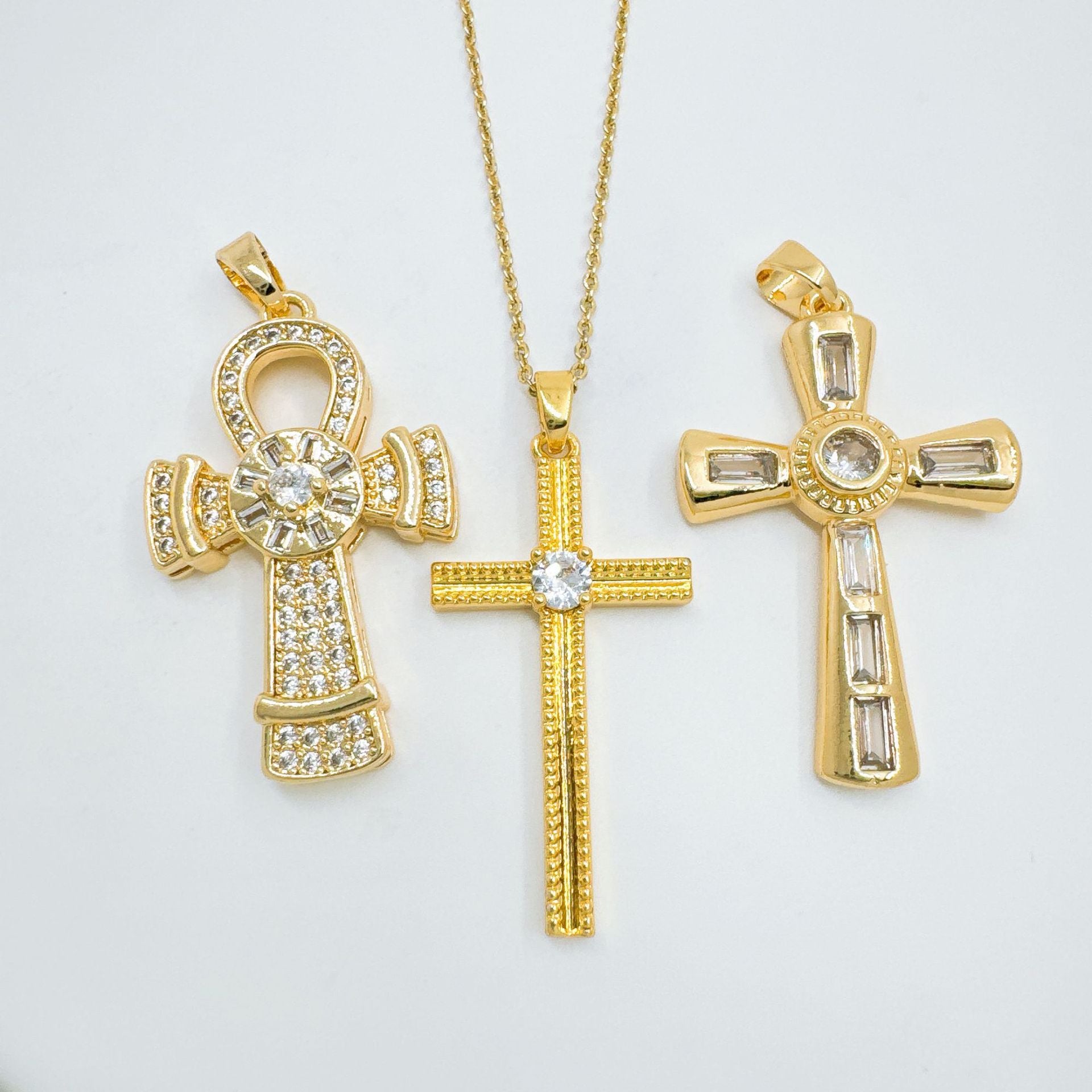 Wholesale Gold Plated Zircon Cross Pendant Jewelry Accessory