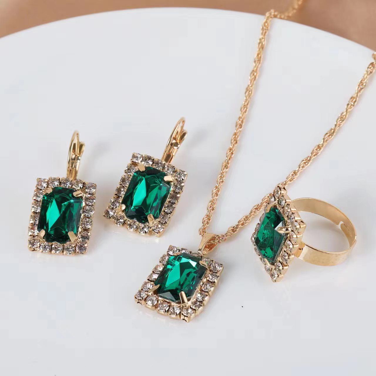 Wholesale Water Drop Heart Diamond Necklace Earring Set